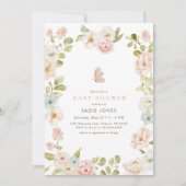 ピンクワイルドフラワーフローラガールズベビーシャワー 招待状 (正面)