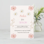 ピンクワイルドフラワーフローラギトリー誕生日パーティー 招待状 (スタンド正面)