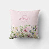 ピンクワイルドフラワーフローラパーソナライズされた装飾用クッション クッション (裏面)