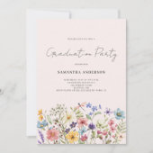 ピンクワイルドフラワーフローラ卒業パーティー 招待状 (正面)