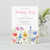 ピンクワイルドフラワーフローラ誕生日 招待状 (スタンド正面)
