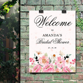 ピンクワイルドフラワーブライダルシャワーウェルカムサイン ポスター