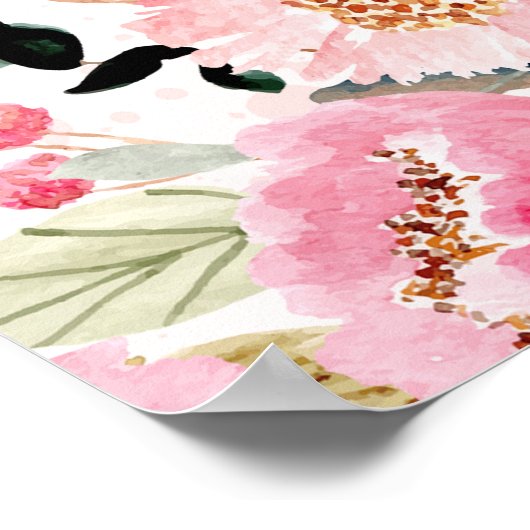 ピンクワイルドフラワーブライダルシャワーウェルカムサイン ポスター (角)