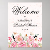 ピンクワイルドフラワーブライダルシャワーウェルカムサイン ポスター (正面)