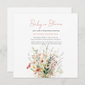 ピンクワイルドフラワーベビーイン開花ベビーシャワー 招待状 (正面/裏面)