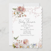 ピンクワイルドフラワーベビーシャワー招待状 (正面)