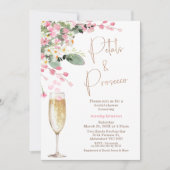 ピンクワイルドフラワーペタルプロセッコブライダルシャワー 招待状 (正面)