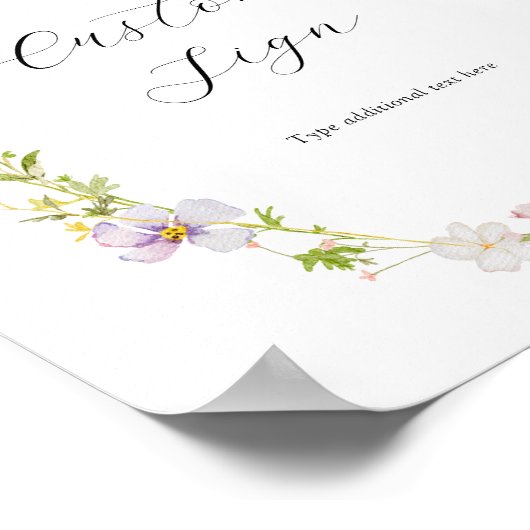 ピンクワイルドフラワーボウカスタム文字標識 ポスター (角)