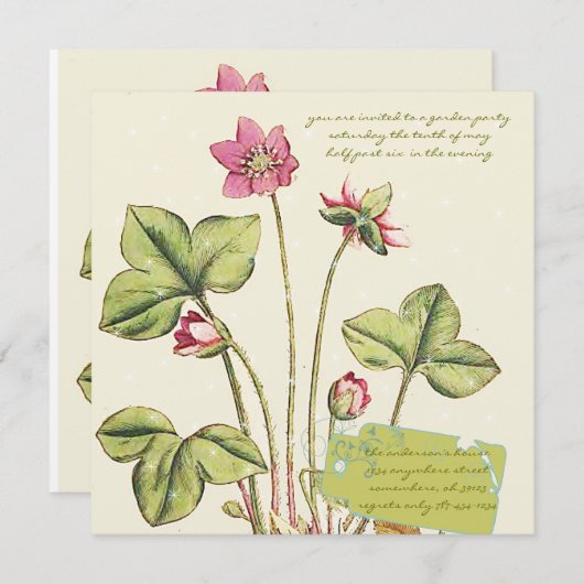 ピンクワイルドフラワーボタニカルディナー招待状 招待状 (正面/裏面)