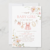 ピンクワイルドフラワーボホの赤ちゃん服ベビーシャワー 招待状 (正面)