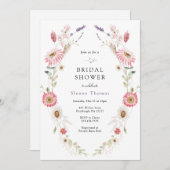 ピンクワイルドフラワーメドウリースブライダルシャワー 招待状 (正面/裏面)