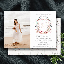 ピンクワイルドフラワーモノグラムクレストフォト誕生日 招待状