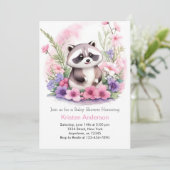 ピンクワイルドフラワーラクーンガールベビーシャワー 招待状 (スタンド正面)