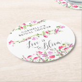 ピンクワイルドフラワーラブ開花ブライダルシャワー ラウンドペーパーコースター (アングル)