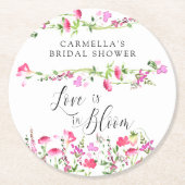 ピンクワイルドフラワーラブ開花ブライダルシャワー ラウンドペーパーコースター (正面)