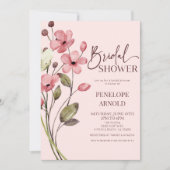 ピンクワイルドフラワーワイルドフラワーフローラブライダルシャワー 招待状 (正面)