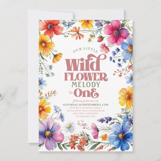 ピンクワイルドフラワーワイルドワン誕生日招待状 招待状 (正面)