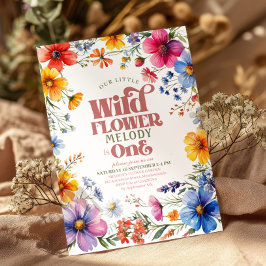 ピンクワイルドフラワーワイルドワン誕生日招待状 招待状