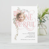 ピンクワイルドフラワー恋しく思オネダーフル少女1歳の誕生日 招待状 (スタンド正面)