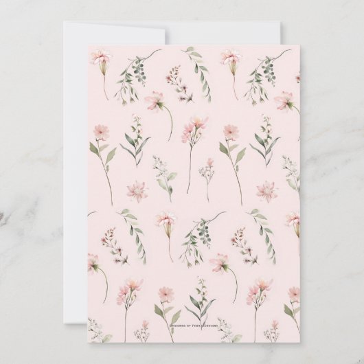 ピンクワイルドフラワー恋しく思オネダーフル少女1歳の誕生日 招待状 (裏面)