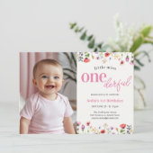 ピンクワイルドフラワー恋しく思リトルオネダーフル1歳の誕生日 招待状 (スタンド正面)