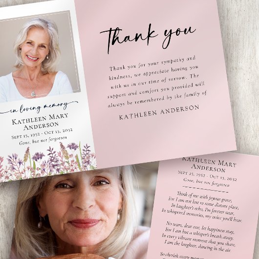 ピンクワイルドフラワー悔やみや弔慰葬儀 サンキューカード