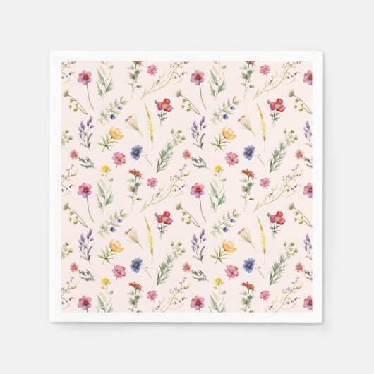 ピンクワイルドフラワー春フローラ スタンダードカクテルナプキン (正面)