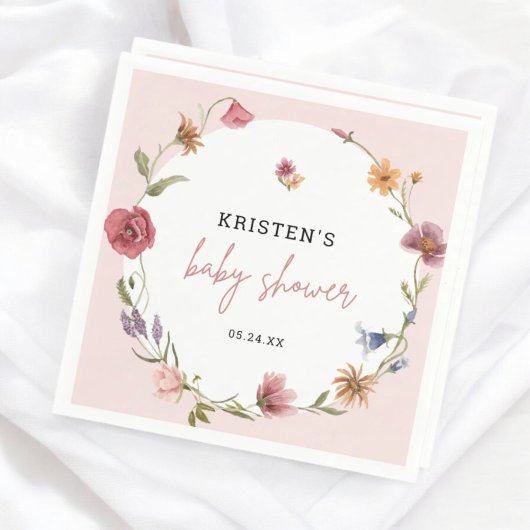 ピンクワイルドフラワー春ベビーシャワー スタンダードカクテルナプキン