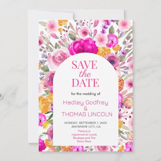 ピンクワイルドフラワー春保存日 招待状 (正面)