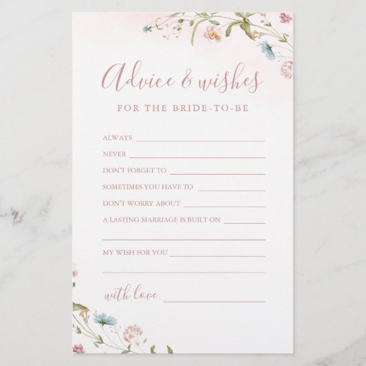 ピンクワイルドフラワー結婚のアドバイス&ウィッシュズカード (正面)