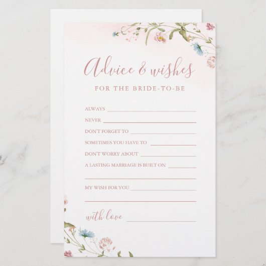 ピンクワイルドフラワー結婚のアドバイス&ウィッシュズカード (正面/裏面)