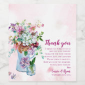 ピンクワイルドフラワー結婚フローラの感謝メッセージ ワインラベル (シングルラベル)