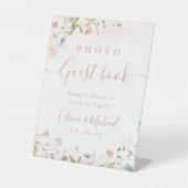ピンクワイルドフラワー結婚ラスティックフォトゲストブック 台座サイン (正面)