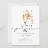ピンクワイルドフラワー花びらとプロセッコブライダルシャワー 招待状 (正面)