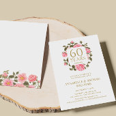 ピンクワイルドローズブーケ60thダイヤモンド記念日 招待状