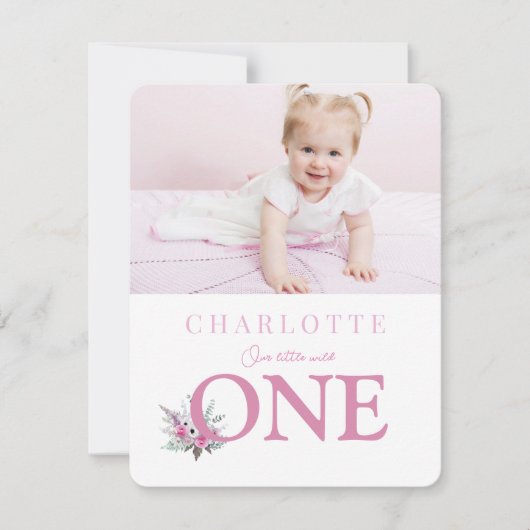 ピンクワイルドワンの誕生日 招待状 (正面)