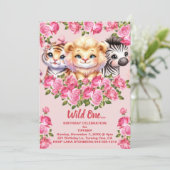 ピンクワイルドワンガールズバースデーパーティ招待状 招待状 (スタンド正面)