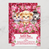 ピンクワイルドワンガールズバースデーパーティ招待状 招待状 (正面/裏面)