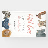 ピンクワイルドワンサファリテーマボーイの誕生日 横断幕 (横)