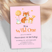 ピンクワイルドワンベビーガールファースト誕生日 招待状
