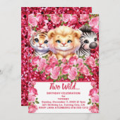 ピンクワイルド2歳ガールズバースデーパーティー 招待状 (正面/裏面)