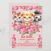 ピンクワイルド2歳ガールズバースデーパーティー 招待状 (正面/裏面)