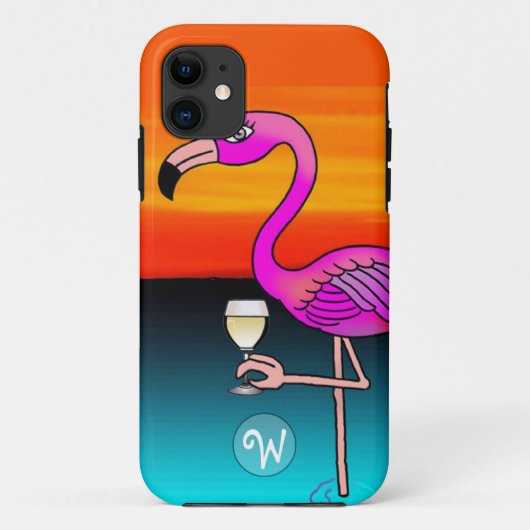ピンクワインを飲むフラミンゴのモノグラム Case-Mate iPhoneケース (裏面)