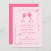 ピンクワインブライダルシャワーバレンタインウィズボウ 招待状 (正面/裏面)