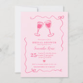 ピンクワインブライダルシャワーバレンタインウィズボウ 招待状 (正面)