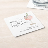 ピンクワエレガントインカクテルブライダルシャワー スクエアペーパーコースター (アングル)