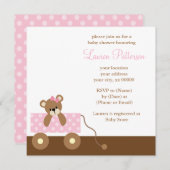 ピンクワゴンベアベビーシャワー 招待状 (正面/裏面)