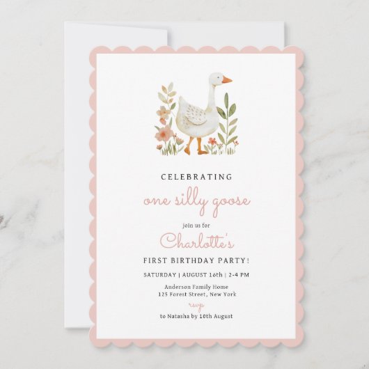 ピンクワンガ間抜けース誕生日 招待状 (正面)