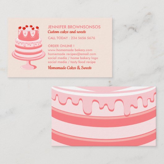 ピンクワンサイドベーカリーペストリーケーキメーカー 名刺 (正面/裏面)