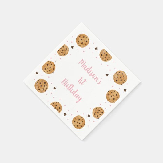 ピンクワンスイートクッキーファースト誕生日 スタンダードカクテルナプキン (角)
